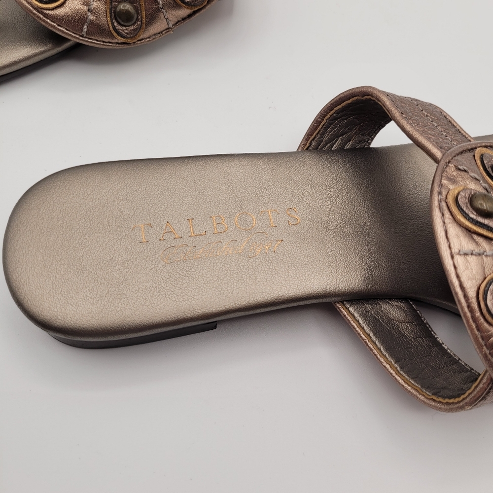 Talbots Woman's Sandals MetallicAnthracite leather Thong Flip Flop Size 7 - Picture 4 of 10